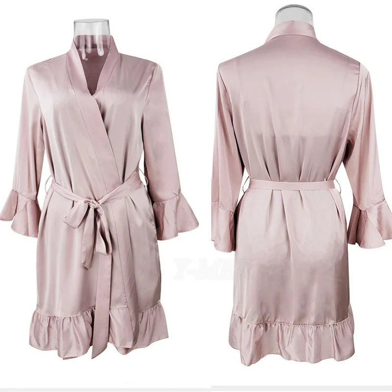 Kimono de manga acampanada para mujer, bata de boda de seda de rayón, vestido de casa elegante, ropa de dormir con volantes, camisón acogedor,