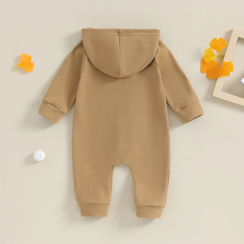 2023-08-15 Lioraitiin 0-24M Baby Girls Boys Autumn Hooded Jumpsuit Solid Color Long Sleeve Zipper Closure Casual Romper