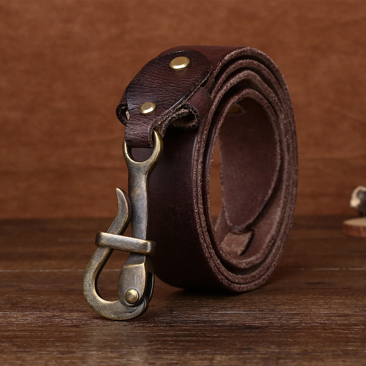 3.8CM Men's Genuine Leather Belt Vintage American Style Hook Copper Buckle Niche Handmade Male High Quality Cowhide Belts