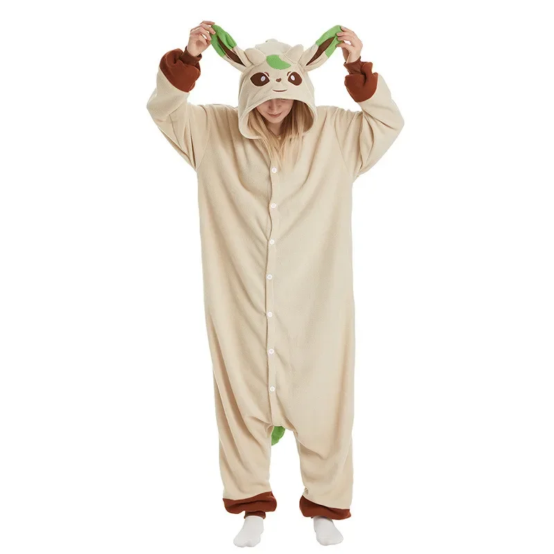 

TAKARA TOMY Leafeon Onesies Kigurumi Cosplay Pajamas Winter Warm Sleepwear Pijamas Adults Halloween Full Body Costume Outfit