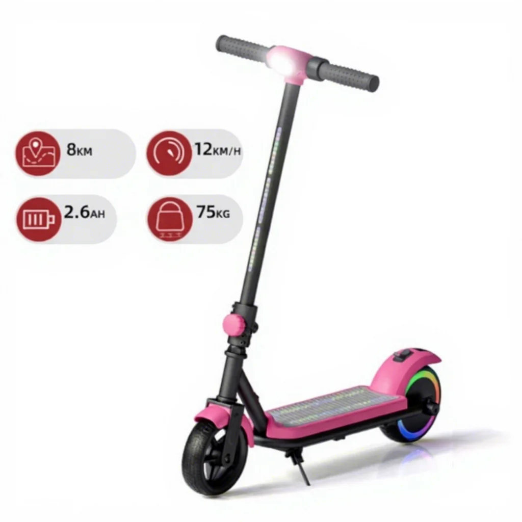 Electric Scooter For Kids (Ages 612) Foldable 150W Motor Aluminum Alloy Body Rainbow Lights LED Display 2-Wheel Outdoor