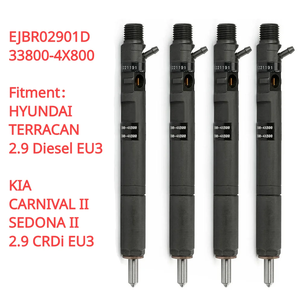 

4PCS EJBR02901D 33800-4X800 33801-4X800 New Diesel Fuel Injector For Hyundai Terracan KIA Carnival Sedona 2.9L EU3 CRDI