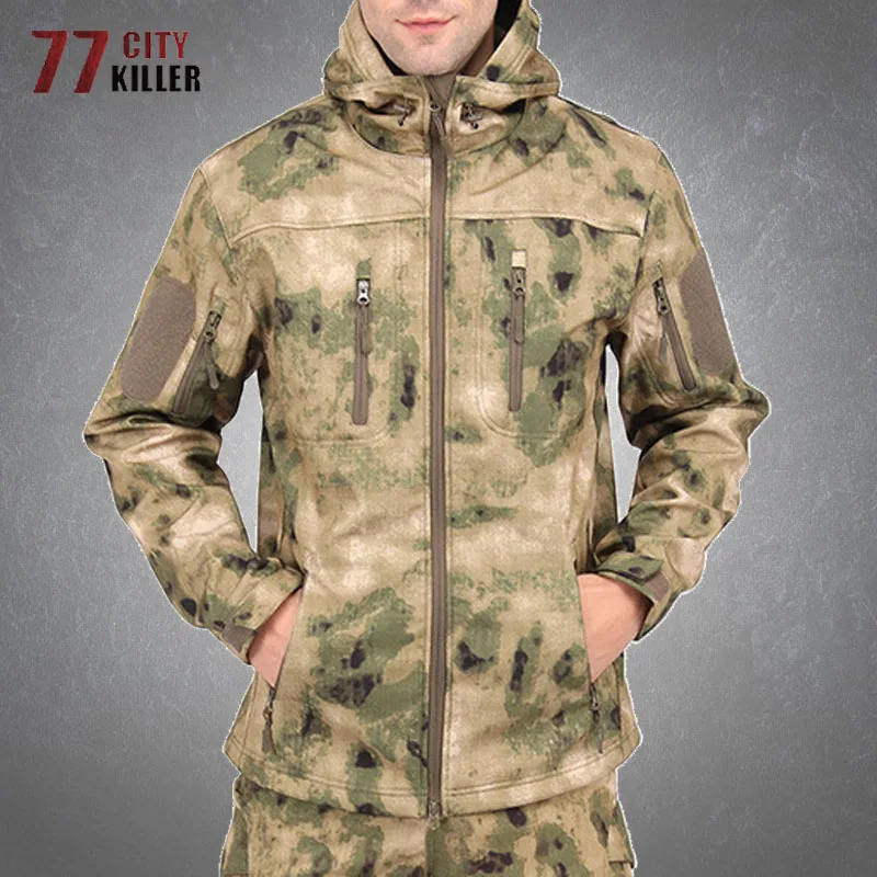 Camouflage Tactical Jacket Men Fleece Warm Breathable Multi-Pockets Coats Male Hiking Climbing Soft Shell Shark Skin Mens Jacket