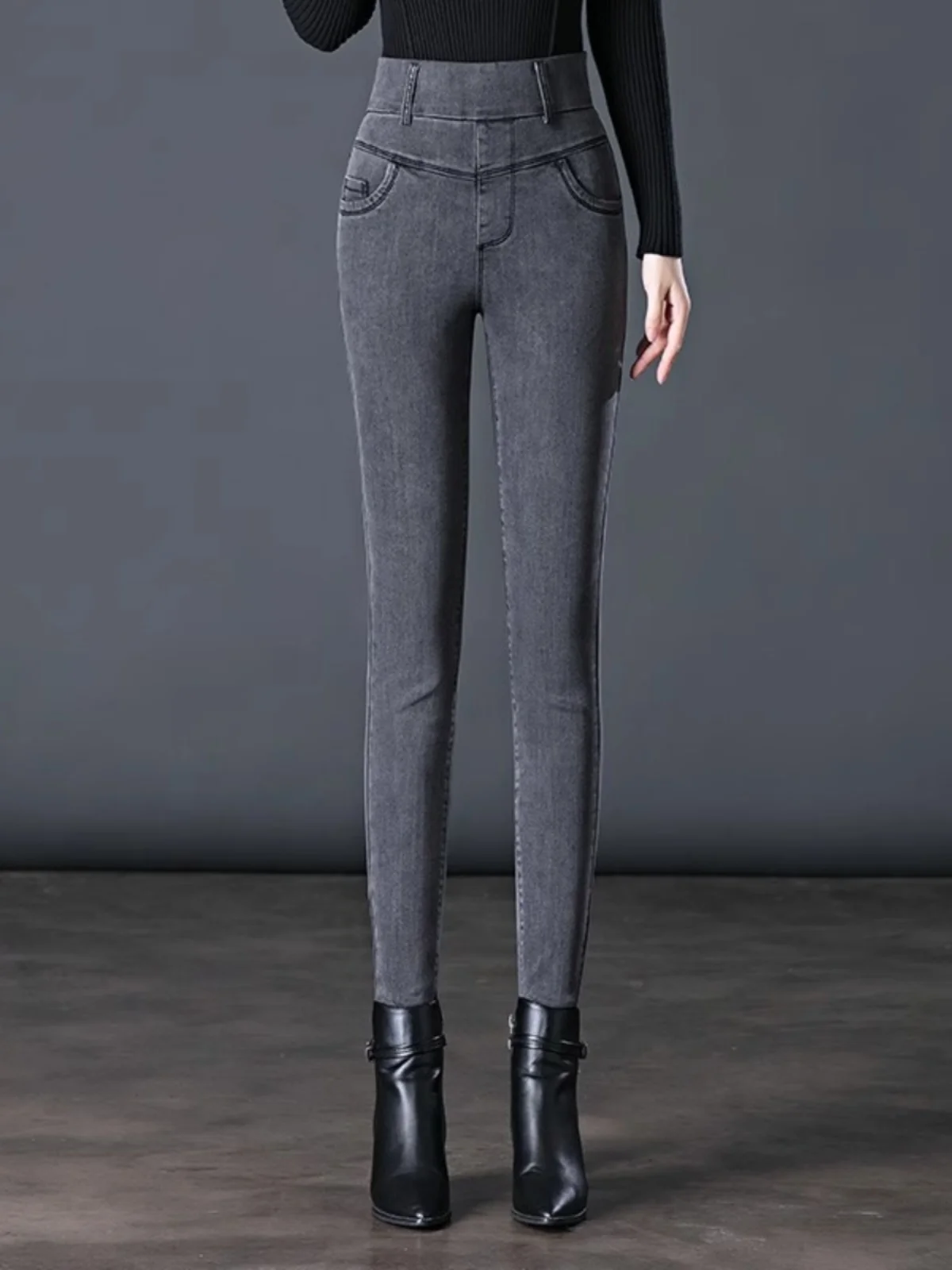 กางเกงขายาวเอวสูงทรงสลิมฟิตสำหรับผู้หญิง รุ่นเบสเลเยอร์ ฤดูใบไม้ผลิ 2025 กางเกงลำลองเอวยางยืด แต่งซิป