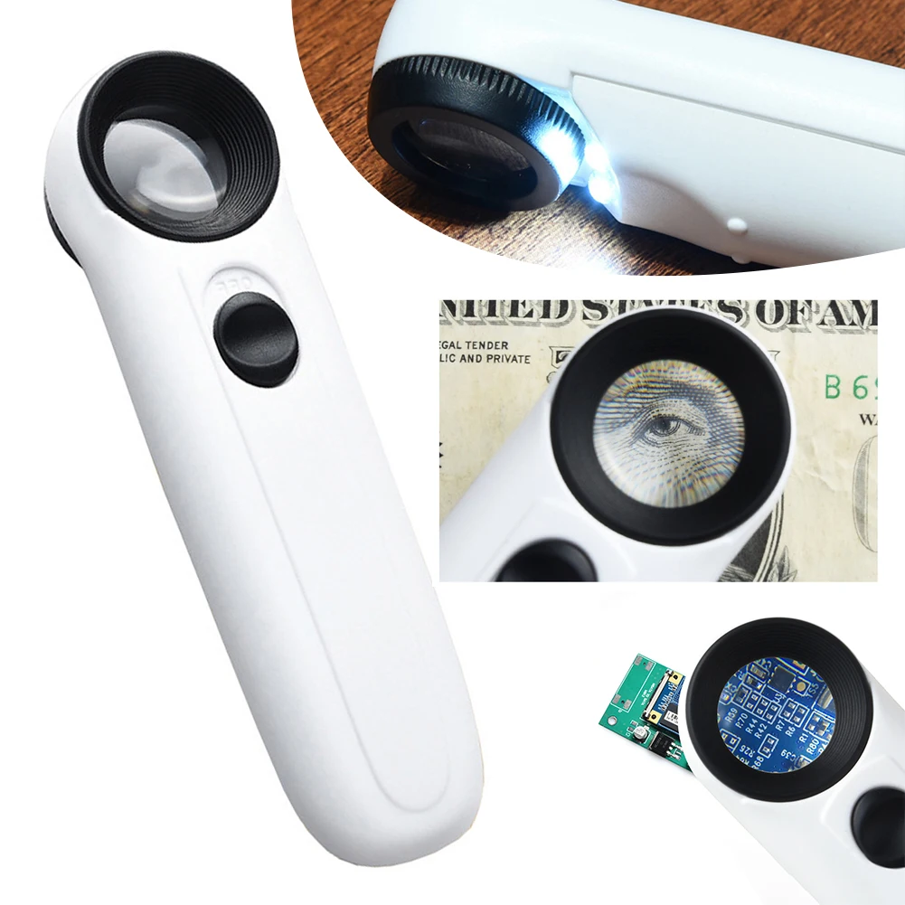 Portable 40x Magnifier With Light Lightweight Crafts Collections Reading Aid For Stamps Coin