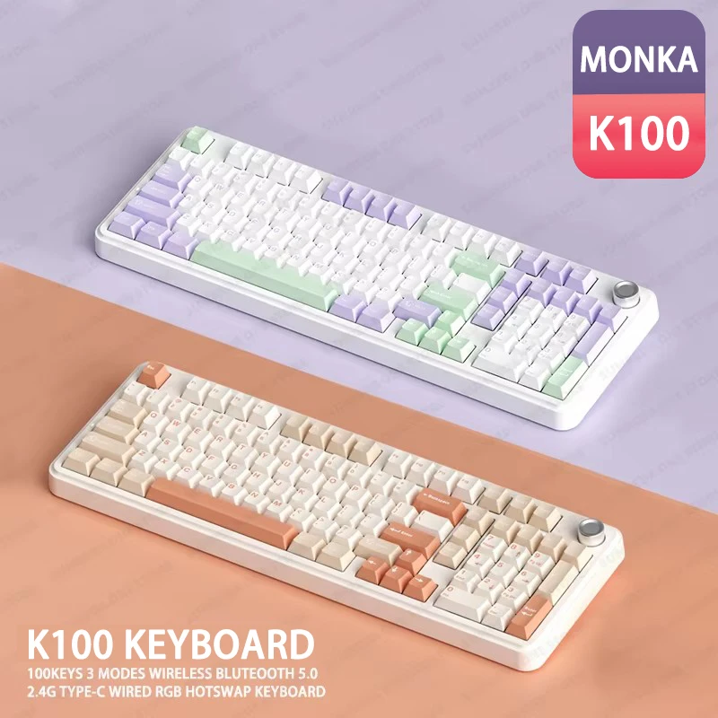 

MONKA K100 Беспроводная механическая клавиатура RGB с возможностью горячей замены Bluetooth 2,4G Прокладка для проводной клавиатуры Геймеры Бесконтактная клавиатура ПК Офис