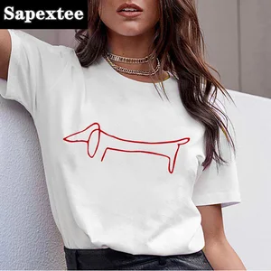 Dachshund-T-Shirt für Frauen, weibliches T-Shirt, Mops, Teckel, Harajuku, schöne Hund, Pfütze, Bull, Sommer, 2021 6 Hauptverkauf Pitbull -Shirt - №2