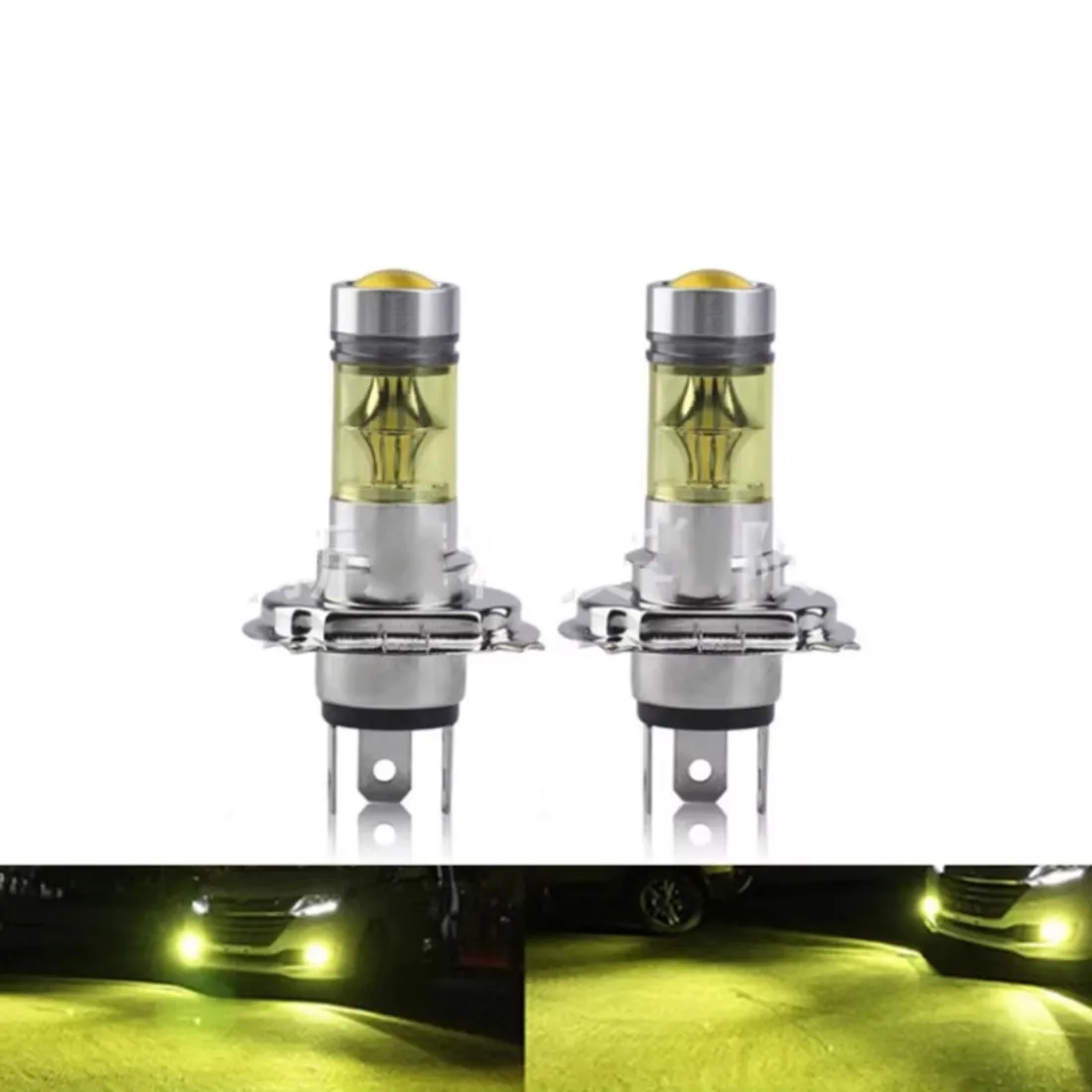 12V 2pcs 1000Lm H4 Fog Lamp Bulb Car Lights LED Bulbs Yellow Auto Fog Light 3000K Auto Parking Driving Daytime Running Lights