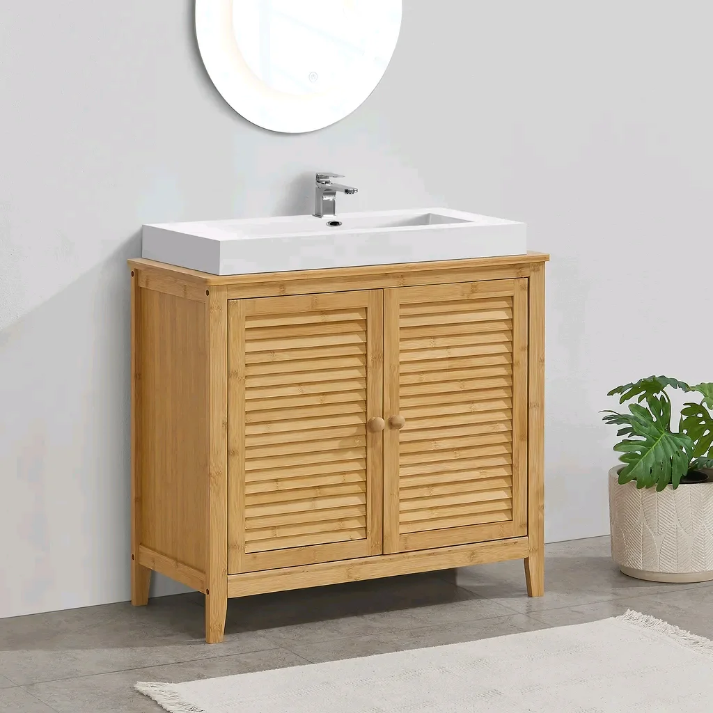 

！@Combohome Bamboo Washbasin Cabinet Bathroom Under Sink Cabinet, Bathroom Cabinet Under the Sink