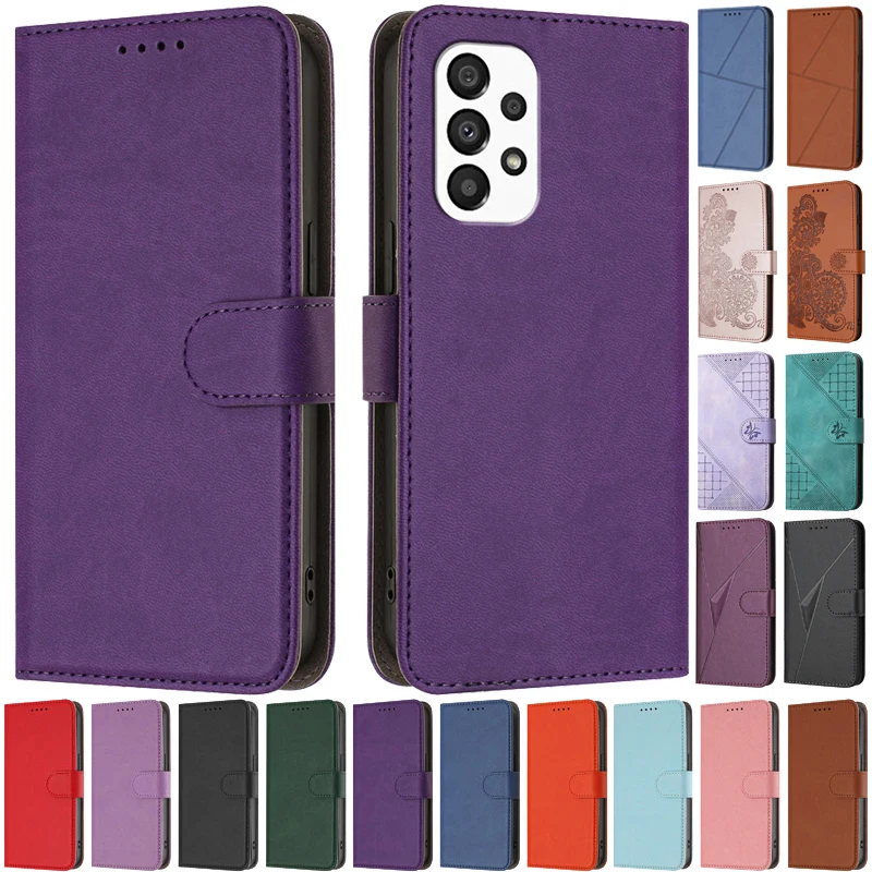 SM-A235F A236B Funda de teléfono de cuero con patrón de flores de lujo para Samsung Galaxy A23 4G 5G Fundas con tapa tipo billetera bolsas tarjetero