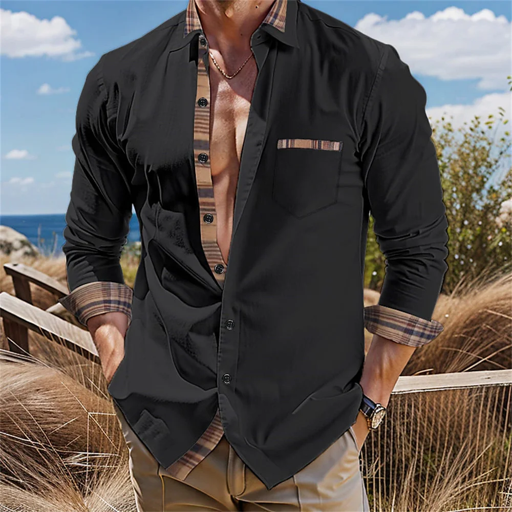 Nuova camicia Casual da uomo d\'affari con camicia impiombata con bottoni tascabili con risvolto per le vacanze quotidiane confortevole Top da strada