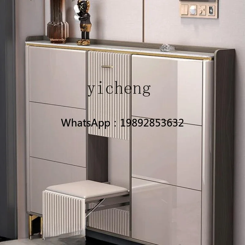 DSA light luxury rock slab ultra-thin   cabinet popular household door tipping bucket large capacity with stool into the house