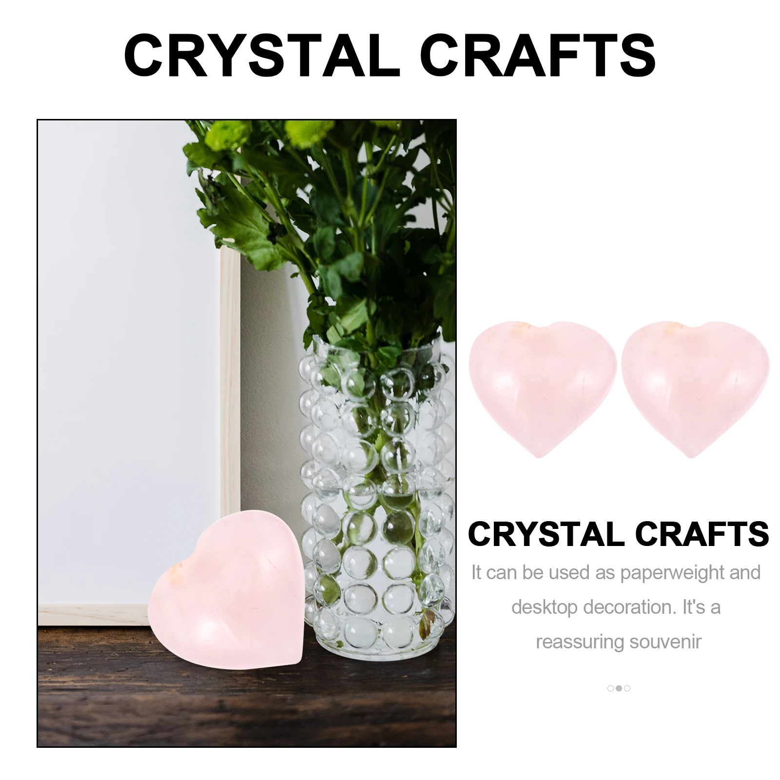 

2 Pcs Heart Shaped Rose Quartz Crystal Decorative naments for Home Car Office Tea Room Restaurant Healing Stone Gifts