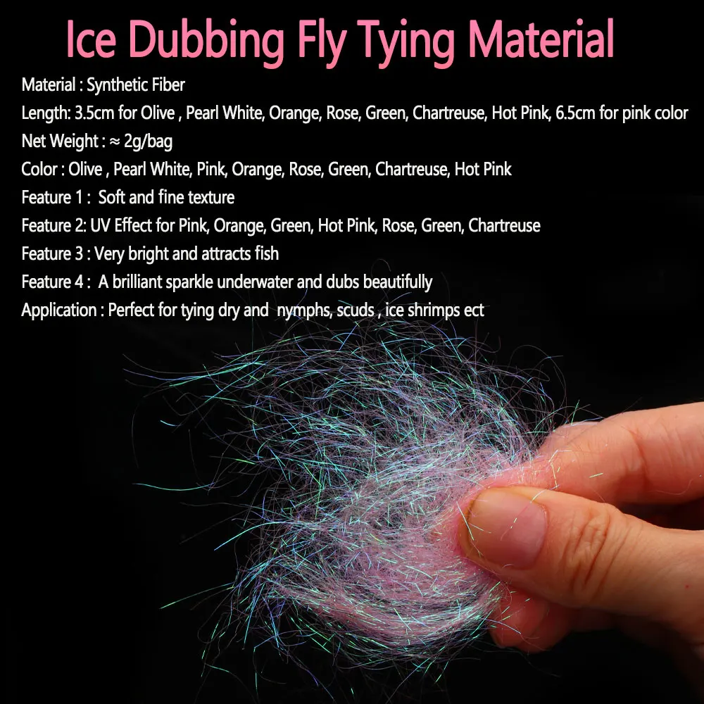 Bimoo 2packs Ultra Fine Ice Dubbing Fly Tying Material Ice Dub Fiber for Scud Nymph Shrimps Dry Flies Trout Fishing Lures Baits