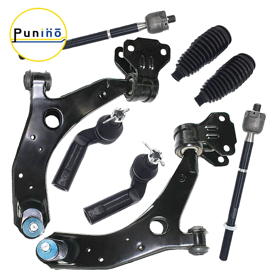 Punino Front Lower Control Arms Suspension Ball Joints Tie Rod End Link Boots 8pcs Set for Mazda 3 2010 2011 2012 2013