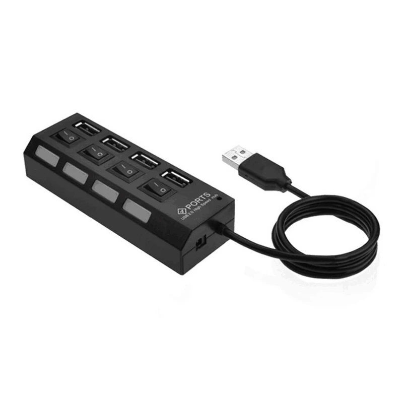 USB 4 Port Splitter com interruptor, Hub Independente, USB 2.0, 2 Divisor Independente, Hub