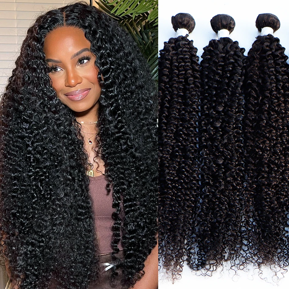 Kinky Curl Human Hair Bundles Brazilian 10A Water Curly Weaving Natural Color 3 4 Virgin Bundles Extension Double Weft Wholesale