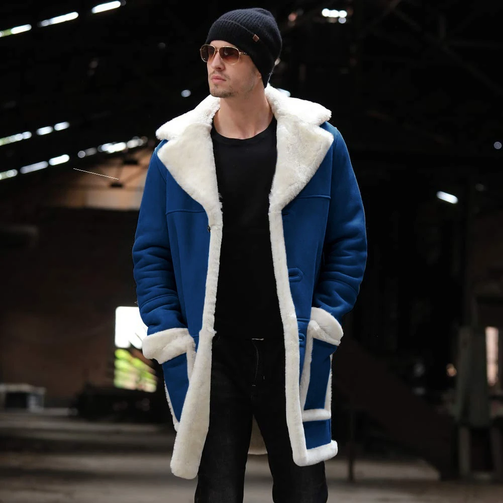 Fashion Men Coats Winter 2023 New Fur Coat Men\'s Thick Coat Lapel Long Sleeve Overcoat Men Solid Outerwear & Coats Cardigan Tops