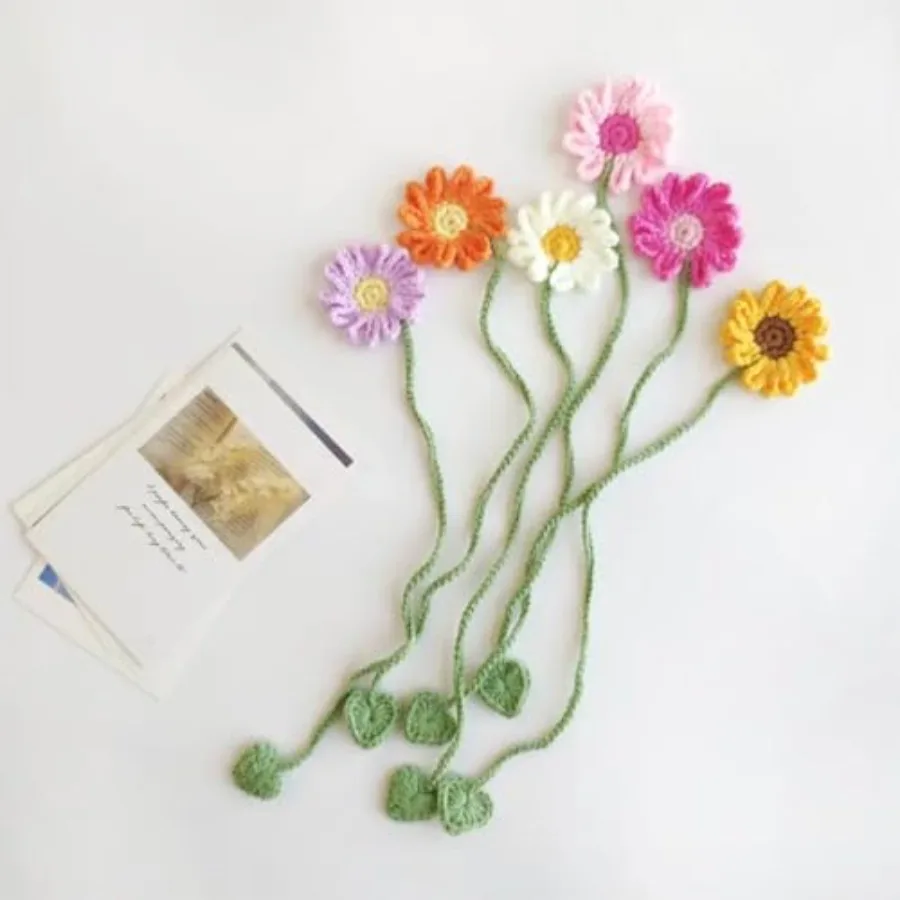 

6 Pack Flower Crochet Bookmarks, Daisy Sunflower Bookmark for Women Personalized Crochet for Book Lovers and Teachers