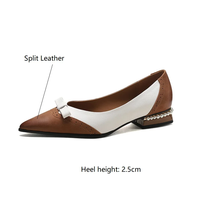 New Spring Split Leather Women Shoes Pointed Toe Women Pumps Shallow Loafers Shoes for Women Mixed Color Low Heel Ladies Shoes