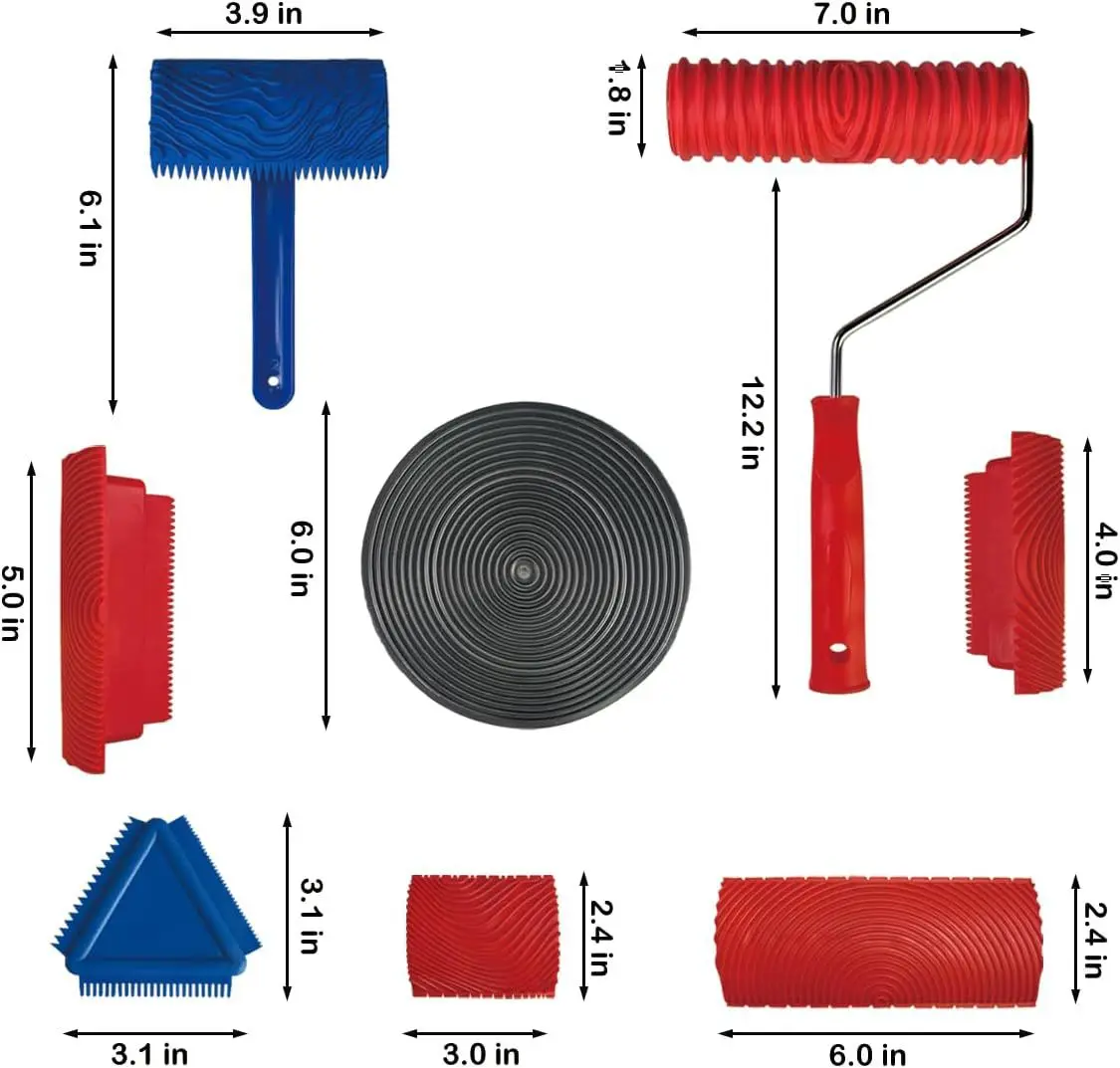6 قطعة 7 بوصة المحبب أدوات الرسم على الحائط الخشب الملمس رولة دهانات أدوات نمط الخشب لغرفة الحائط الفن الخشب الحبوب أداة مجموعة.