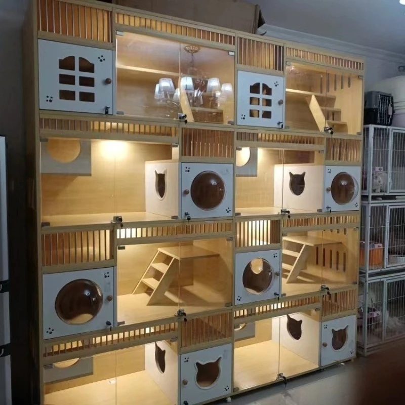 Cat cage display cabinet, solid wood three-layer cat foster cabinet