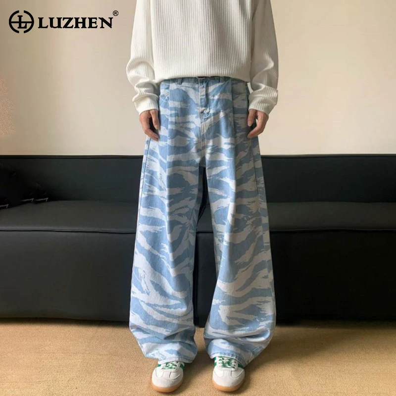 

LUZHEN 2025 новые цветные широкие джинсы с контрастным принтом, мужская модная уличная одежда, свободные оригинальные повседневные джинсовые брюки JY3697