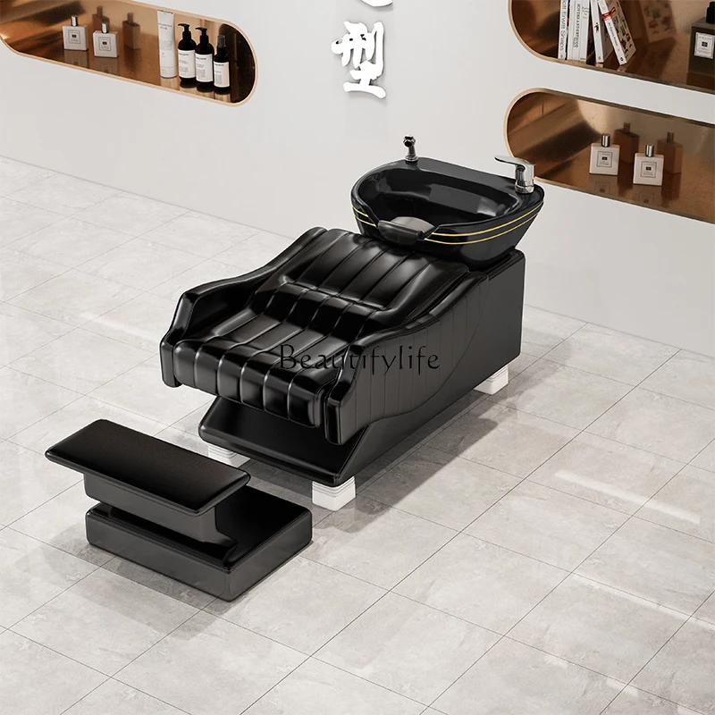 Shampoo Chair Hair Saloon Dedicated Lying Half Flushing Bed Ceramic Basin