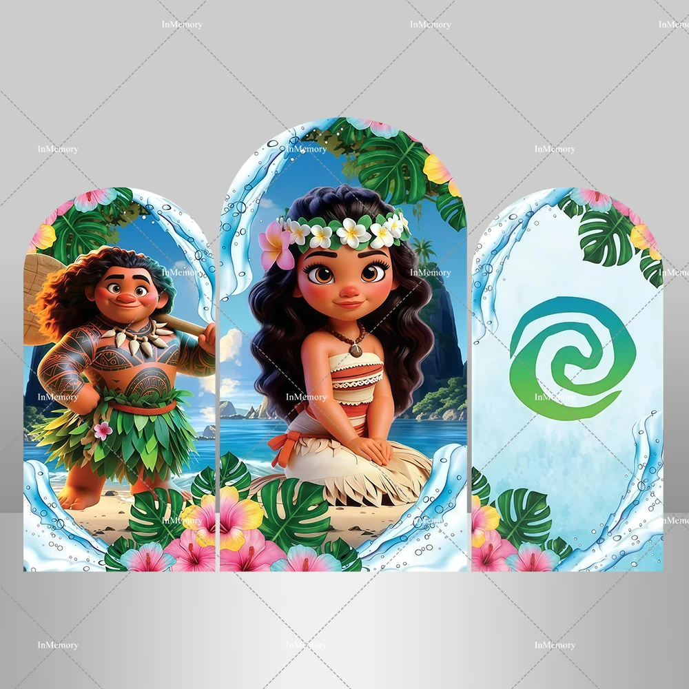 

Фон с аркой Моаны Мауи для девочек, детский душ, украшение для дня рождения, цветы, летний пляжный серфинг, вечерние фоны