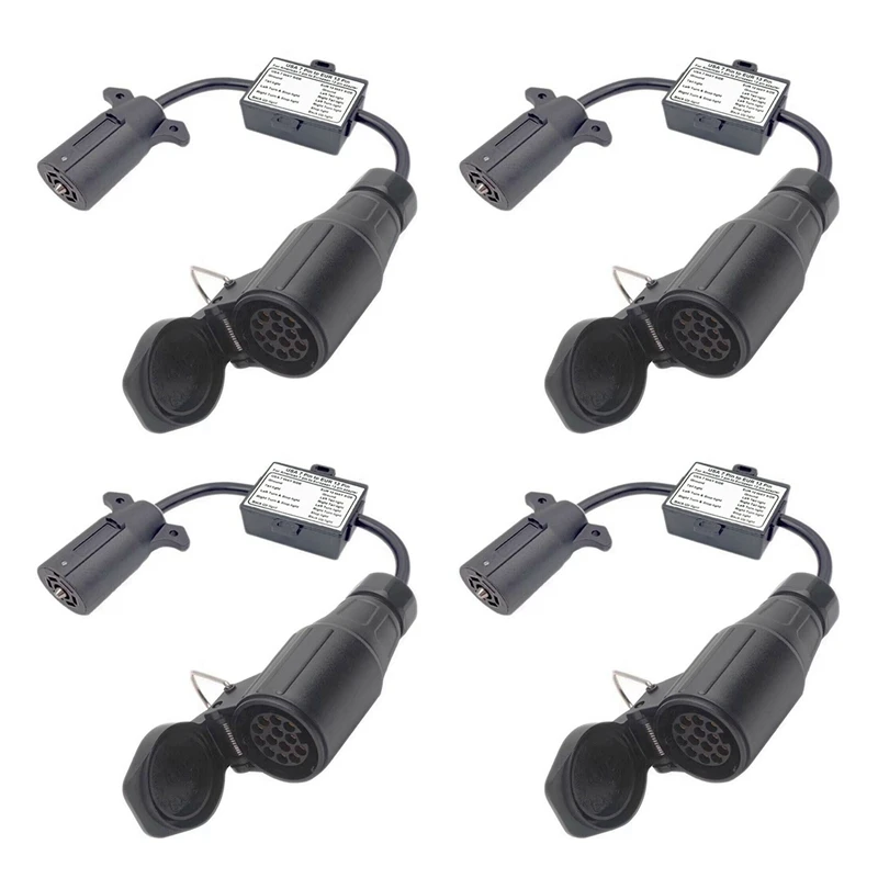 4X USA To European Trailer Light Converter 7 Way Flat Socket (US Vehicle) To 13-Pin Round Plug (EU Trailer)