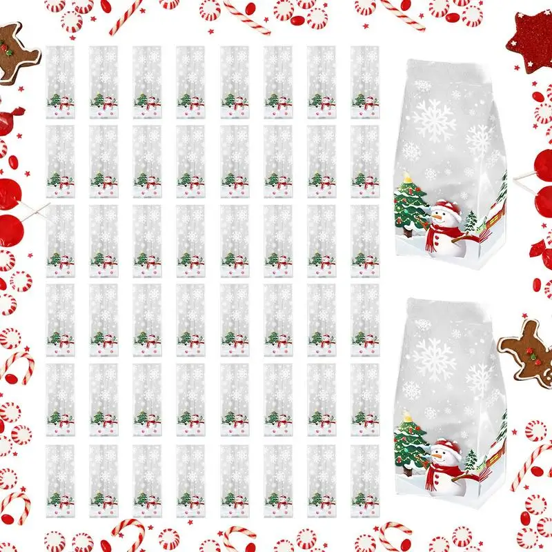 

Christmas Cookie Bag Holiday Candy Goody Bags 50X Treat Bags Santa Snowman Pattern Bags For Kids & Adults For Winter Holiday