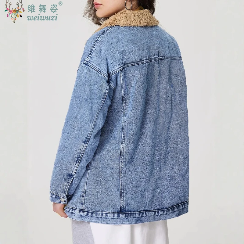 Kurtki jeansowe damskie Harajuku na zimę, vintage, jednorzędowe, luźne, grubsze, ocieplane polarem, ciepłe kurtki kowbojskie, odzież wierzchnia streetwearowa, casual.