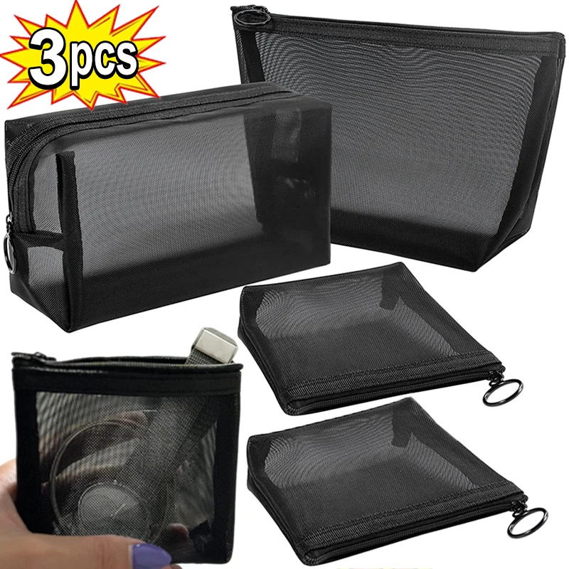 Portable Mesh Transparent Cosmetic Bag Makeup Case Women Travel Zipper Make Up Organizer Wash Toiletry Beauty Storage Bag Pouch