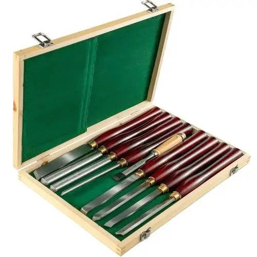 8-Piece for wood Turning Lathe Chisel Set - HSS Steel Blades in Wooden Case, Ideal for wood Carving & Furniture Making, Red