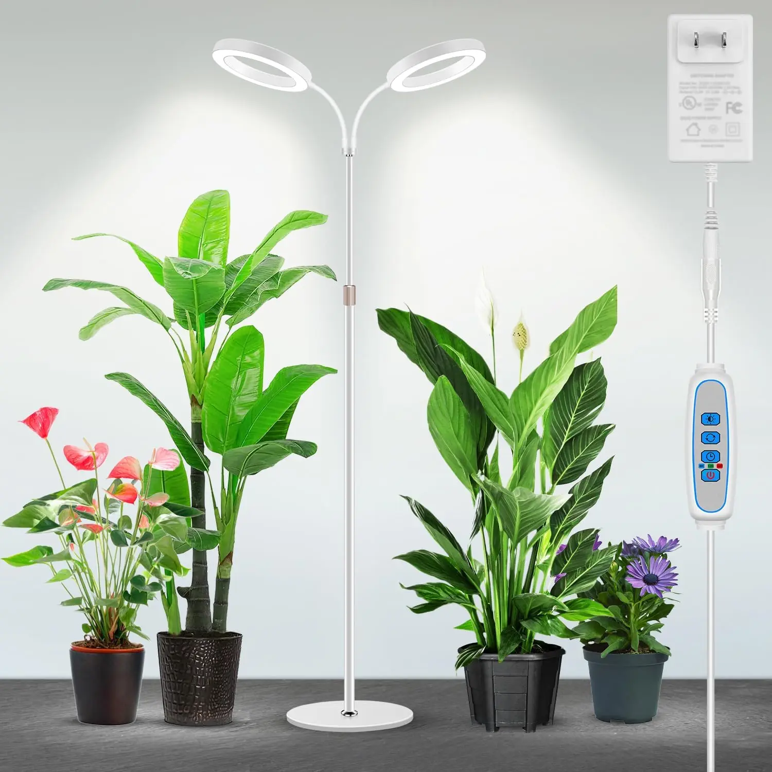 

Dual-Head Full Spectrum LED Plant Grow Light with Timer, 3 Color Modes, 5 Dimmable Levels, Adjustable Height for Indoor Plants