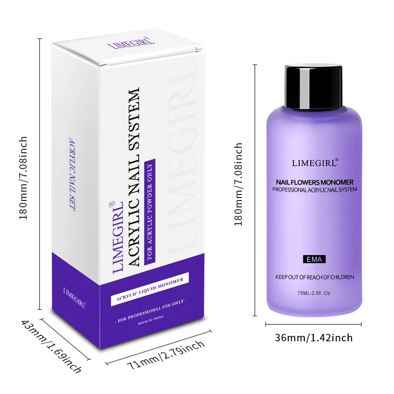 LIMEGIRL 75 ml Nagel-Acryl-Flüssigkeits-Mono-Pinsel-Set, Nagelkunst, Dekoration, Maniküre-Set, Nägel, 3D-Nagelspitzen, DIY-Bildhauerwerkzeug