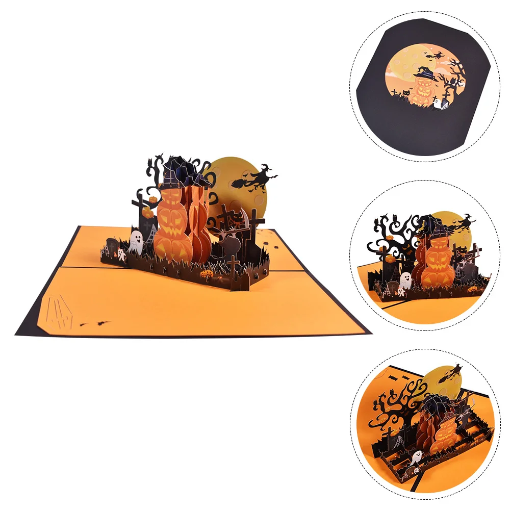 Greeting Card Three-dimensional Halloween Cards Holiday Ghost Witch Bat Paper Anniversary Postcards Supply