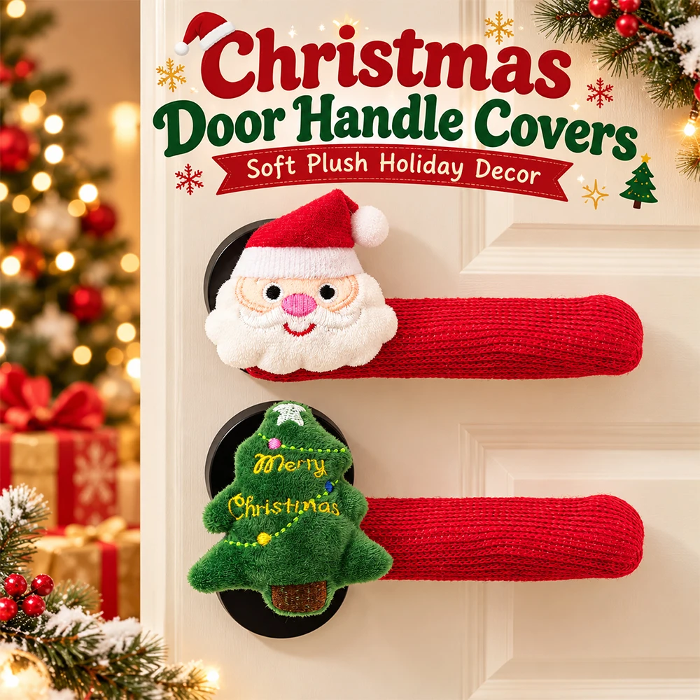 3/6PCS Christmas Door Handle Covers Santa Claus & Christmas Tree Handle Protectors Door Knob Decor Xmas Home Party Decorations