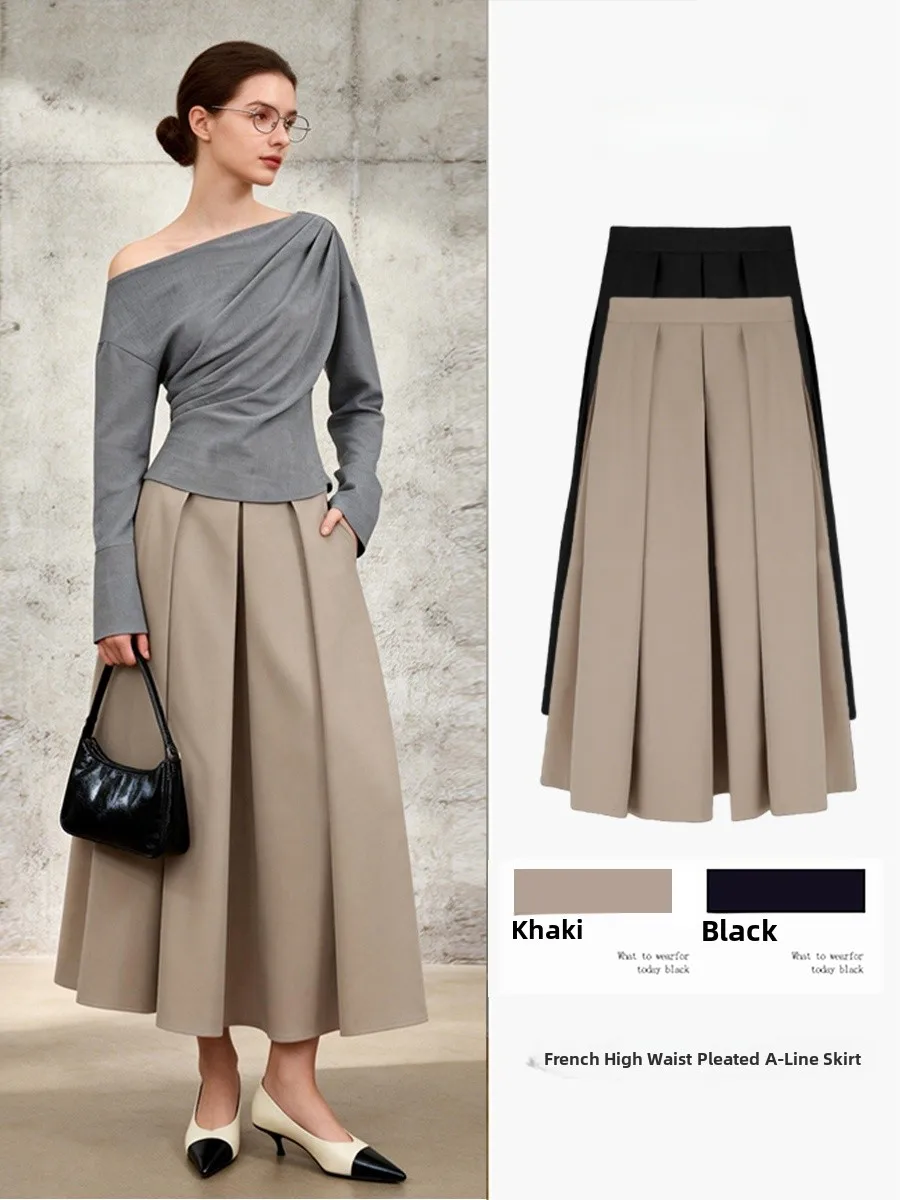 

Hebe Sle High Waist A-Line Skirt Women's Spring Autumn New Large Flounce Pleated Skirt Slimming Polyester Fiber