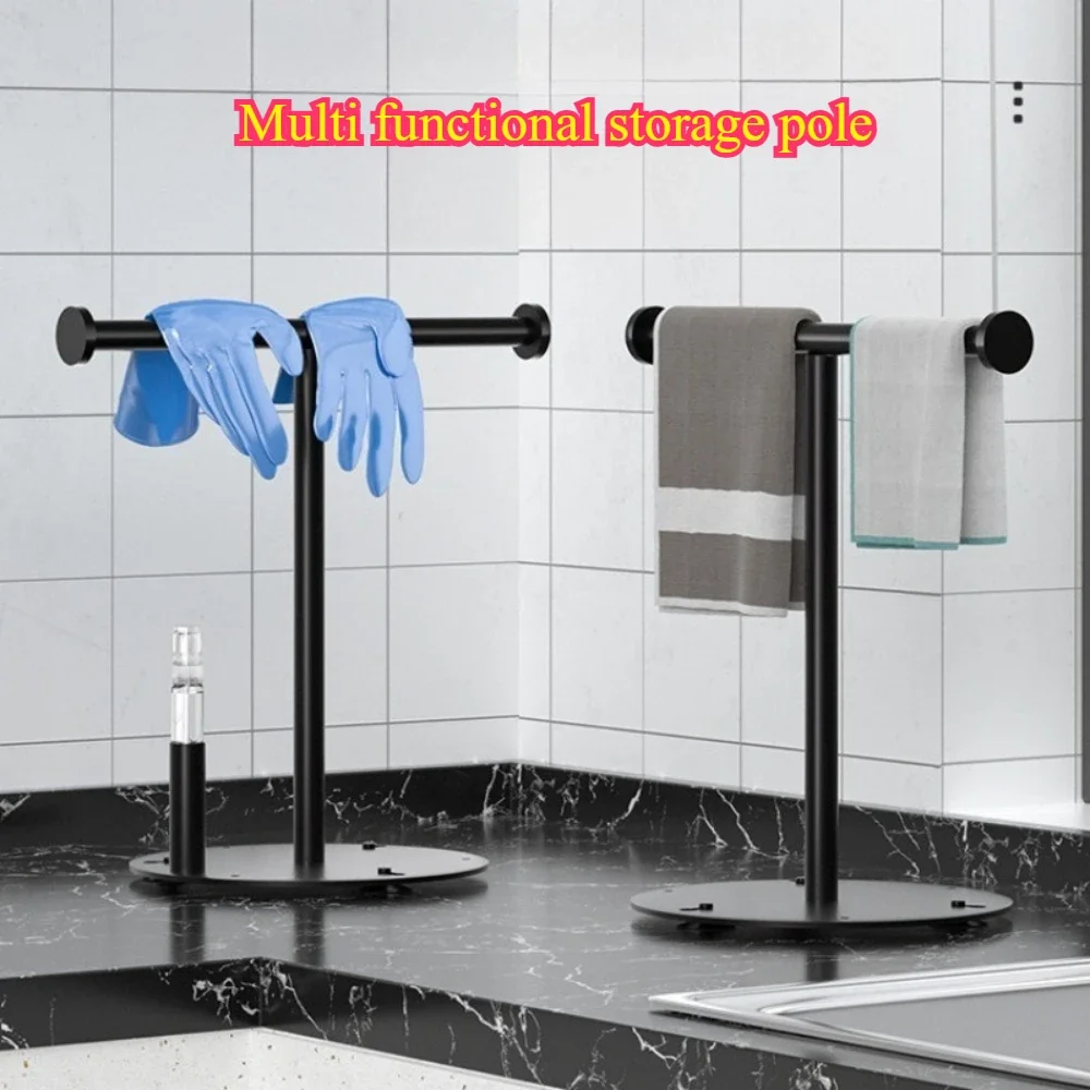 Nice Bathroom Towel Rack Bathroom Vertical Towel Pole Kitchen Multifunctional Cloth Storage Rack Black Stainless Steel Towel Rac