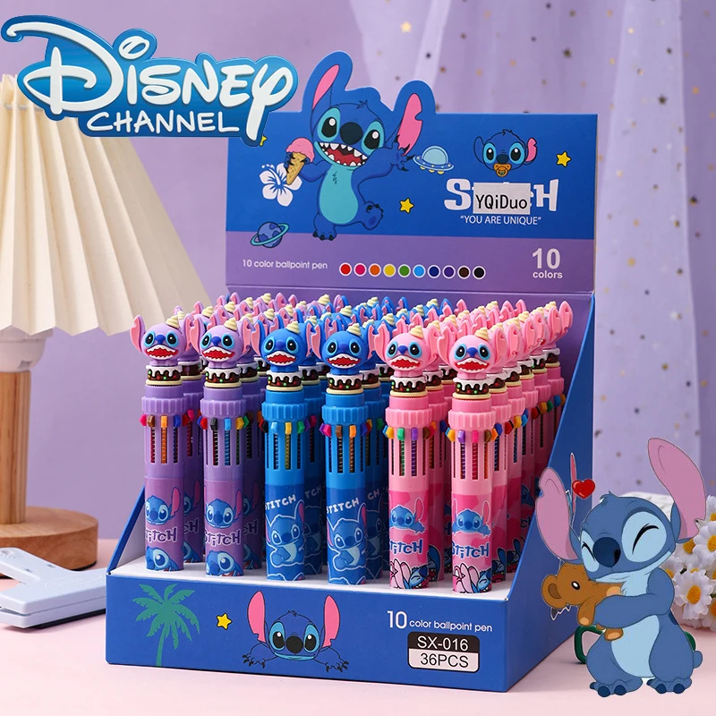 

Disney Stitch Ten Color Ballpoint Pen Anime Lilo & Stitch Cartoon Style Multi-color Painting Pen Kid School Supplies Signing Pen