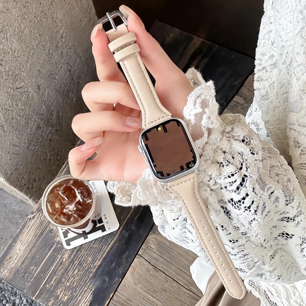 Slim Leather Strap For Apple Watch Series 11 10 42/46mm 9 8 7 41 45mm Band 38/42mm Ultra 49mm Bracelet iWatch SE 6 5 4 3 40/44mm image 2