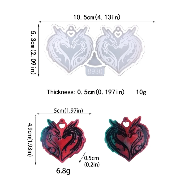 Ama coração dragão brinco molde diy resina epóxi chaveiro molde de silicone pingente de natal molde decoração para casa molde