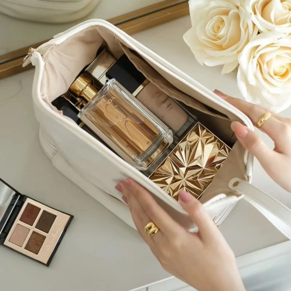 多機能ポータブル化粧バッグ二層ジッパートイレタリー収納オーガナイザーPU厚みのある化粧品ケース女性用
