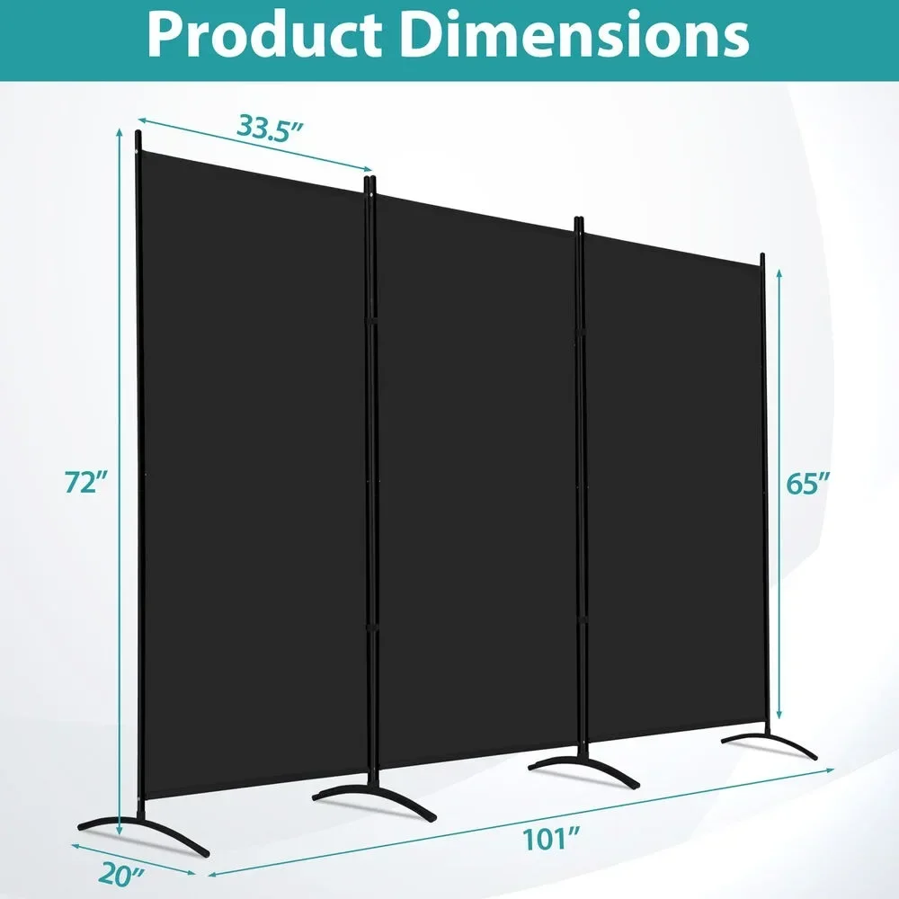 3 Panel Privacy Screen 6 Ft Folding Partition Room Dividers Freestanding Black