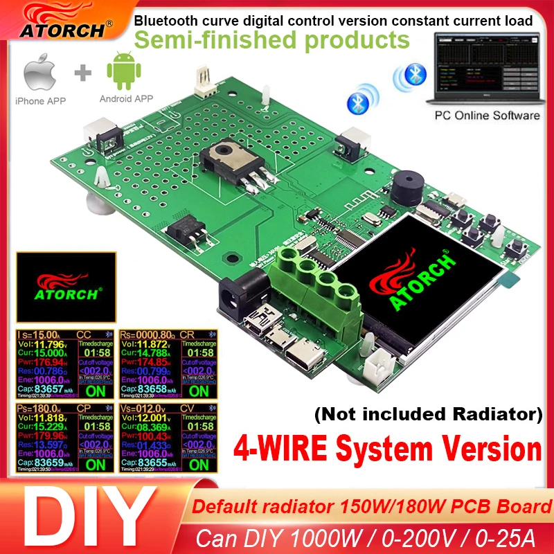 Electronic Load Lithium Battery Testers Faça Você Mesmo Descarga Carga Fonte de Alimentação Medidor 20a Pcb Board 1000w Fios Monitor de Capacidade dc