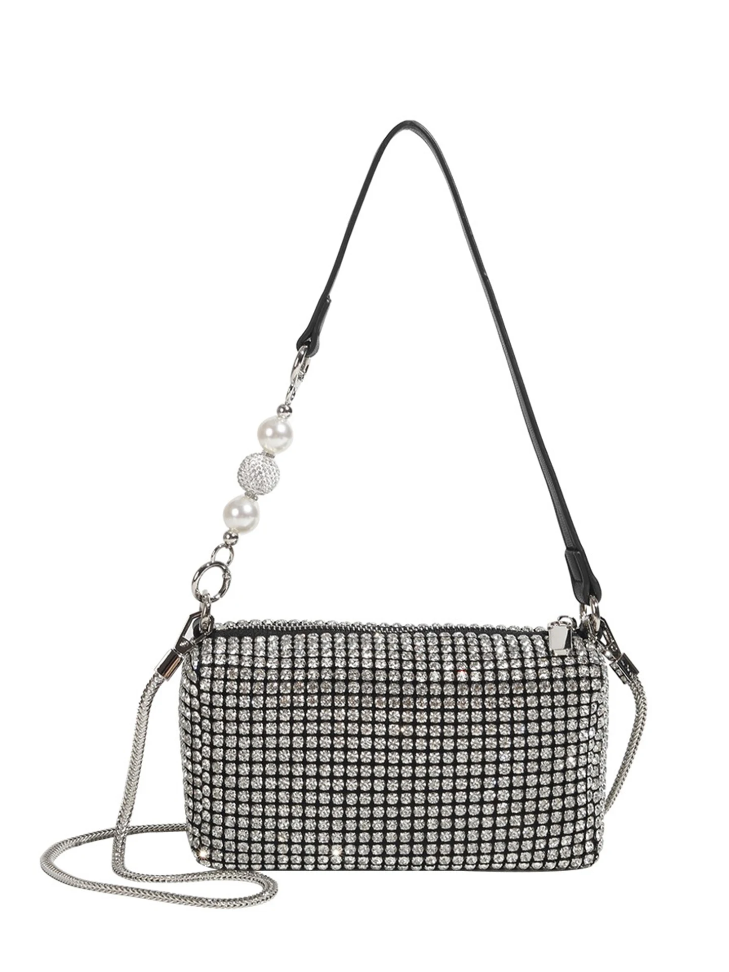 

Женская сумка через плечо с жемчужной цепочкой и бриллиантами, модная европейская свободная квадратная сумка с нейлоновой подкладкой