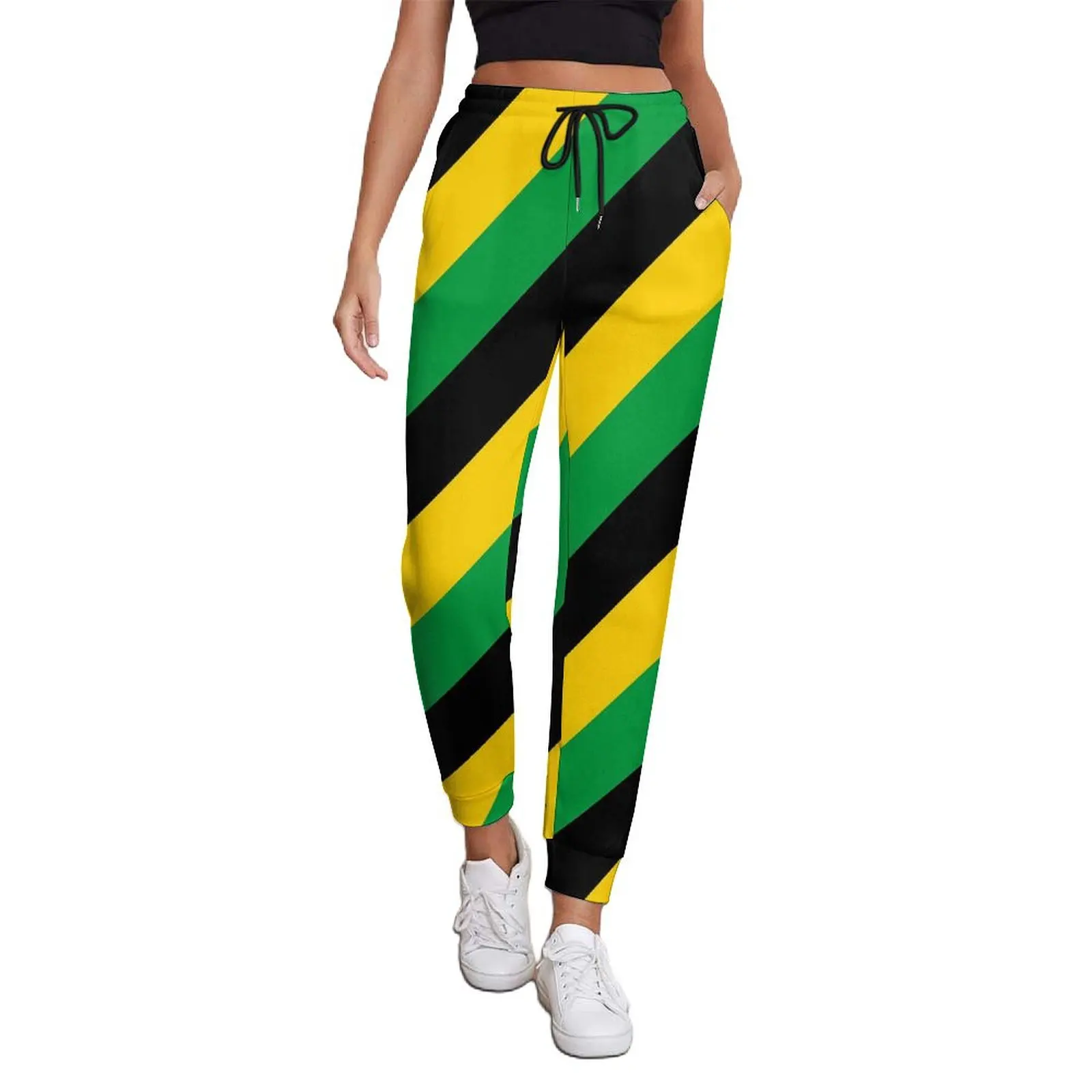 Jamaica Flag Colors Jogger Pants Diagonal Striped Hippie Joggers Spring Womens Retro Design Big Size Trousers Gift