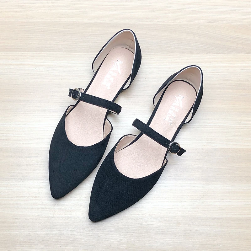 Women Flats Poined Toe Black Velvet Leather Flat Heel Shoes for Women 2022 Spring Summer New Soft Sole Nice Quality Comfortable