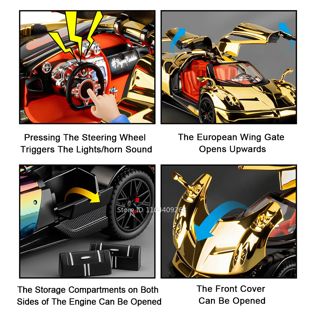 1:24 스케일 후아이라 BC 720S 스포츠카 모델 장난감 사운드 라이트 풀백 슈퍼카 충격 흡수 모델 소년 선물 장식